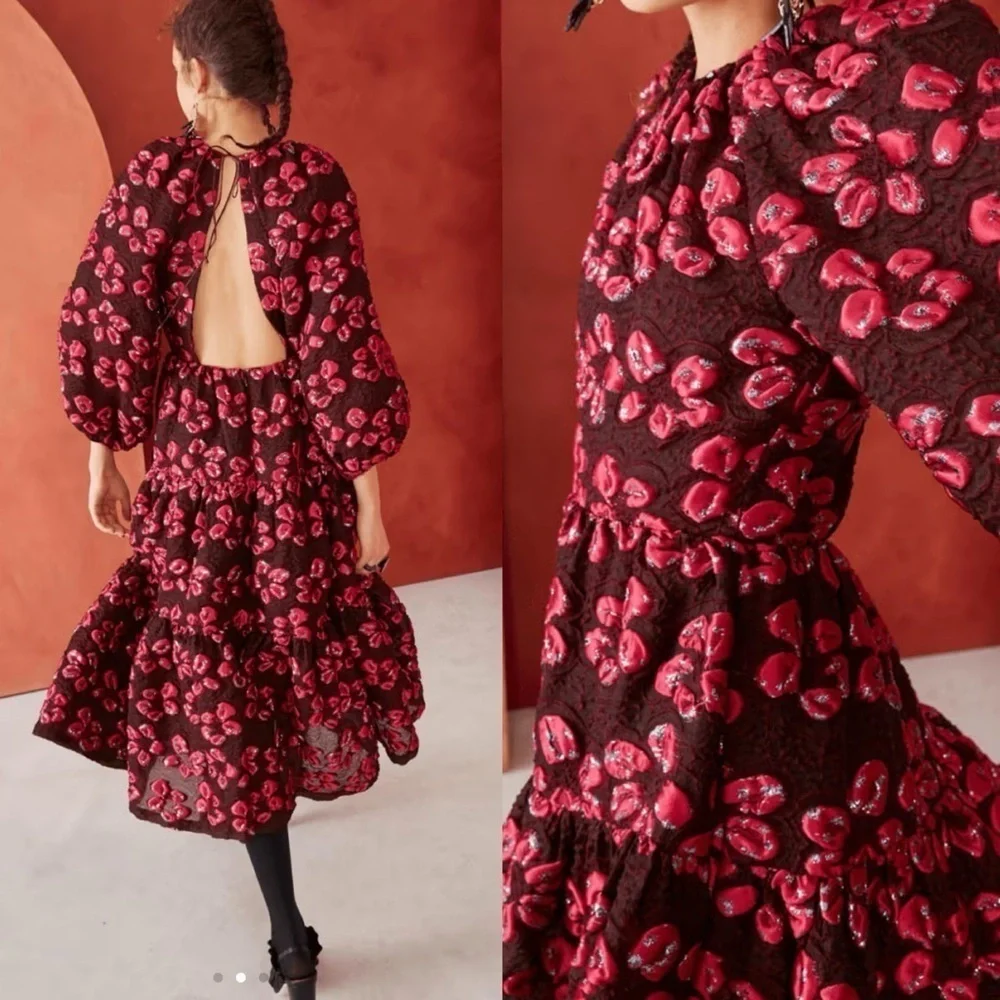 ULLA JOHNSON dress in maroon red jacquard floral size 4 - Picture 3 of 15